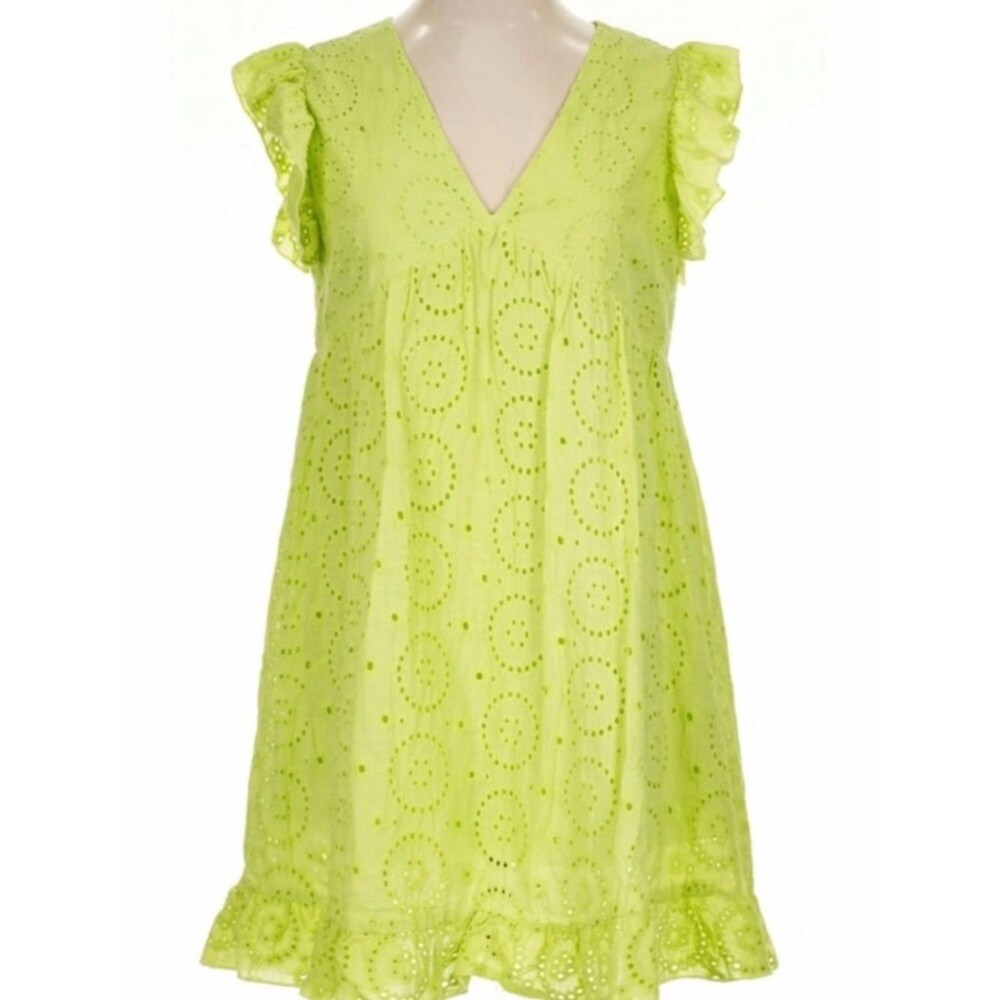 NWOT HYFVE Vibrant Green Eyelet Mini Dress - Picture 2 of 6